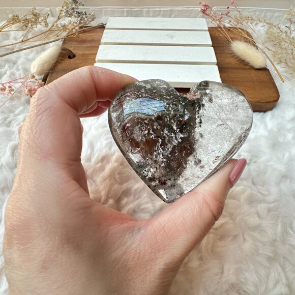 Garden Quartz Lodalite Heart Carving - Picture 2 of 7